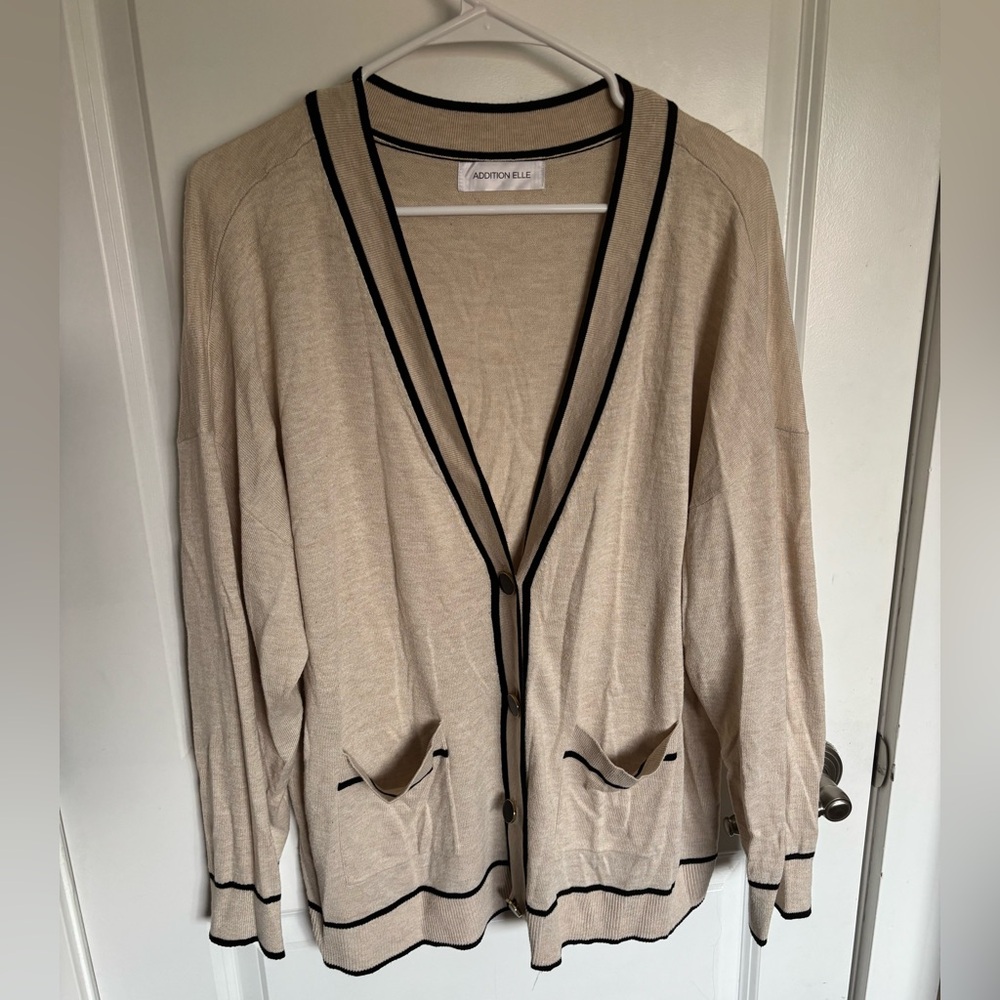 Addition Elle Beige Cardigan with Black Trim
